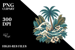 Vintage Tropical Beach Waves PNG Product Image 2