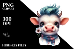 Funny Baby Cow with Cool Hair, Transparent PNG Product Image 2