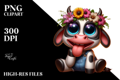 Exaggerated Cartoon Cow with Flower Crown PNG Product Image 2
