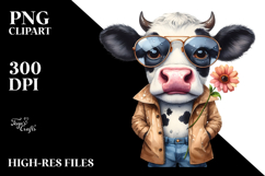 Expressive Standing Cow with Sunglasses in Raincoat | Product Image 2