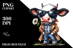 Funny Standing Cow with Sunglasses in Raincoat | Sublimation Product Image 2