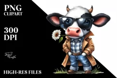Funny Standing Cow with Sunglasses in Raincoat | Sublimation Product Image 3