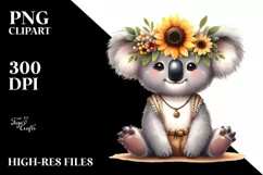 Funny Baby Koala Sunflower Wreath Clipart Product Image 1