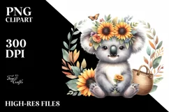Funny Baby Koala Sunflower Wreath Clipart Product Image 3