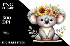 Funny Baby Koala Sunflower Wreath Clipart Product Image 3