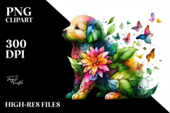 Vibrant Watercolor Puppy with Flowers Product Image 1