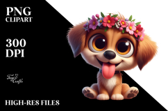 Goofy Cartoon Puppy with Flower Crown PNG Product Image 2