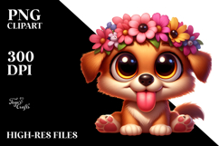 Goofy Cartoon Puppy with Flower Crown PNG Product Image 2
