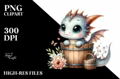 Cute Baby Dragon in Bucket, Watercolor PNG Product Image 3