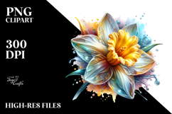 Detailed Glossy Daffodil in Watercolor Splash | Sublimation Product Image 2