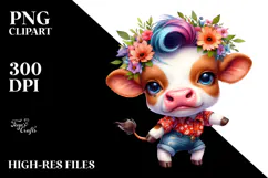 Watercolor Vibrant Cow Dancing PNG Product Image 2