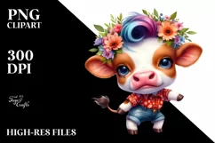 Watercolor Vibrant Cow Dancing PNG Product Image 1