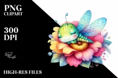 Colorful Baby Dragonfly Sleeping Flower | Clipart Product Image 1