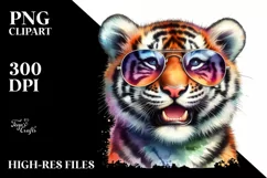 Vibrant Whimsical Tiger Portrait Sunglasses Clipart Product Image 1