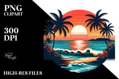 Retro Tropical Beach Sunset PNG Product Image 2