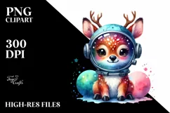 Colorful Cute Deer Astronaut | Sublimation Clipart Product Image 1