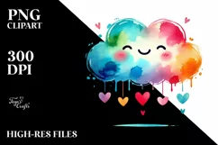 Colorful Smile Cloud with Hearts, PNG Product Image 2