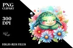 Colorful Baby Turtle Sleeping Flower | Clipart Product Image 3