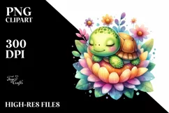 Colorful Baby Turtle Sleeping Flower | Clipart Product Image 1