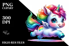 Cute Baby Running Unicorn PNG Product Image 1