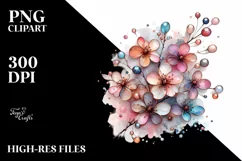 Metallic Cherry Blossom Watercolor Clipart Product Image 1