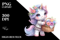 Cute Baby Unicorn with Flowers | Sublimation | Clipart Product Image 1
