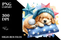 Colorful Baby Dog Napping on a Star | Sublimation Clipart Product Image 2