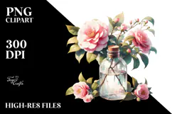 Watercolor Bottle Filled Camellia Clipart Product Image 2