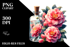 Watercolor Bottle Filled Camellia Clipart Product Image 2