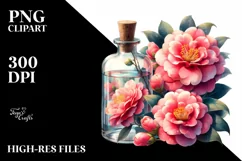 Watercolor Bottle Filled Camellia Clipart Product Image 3