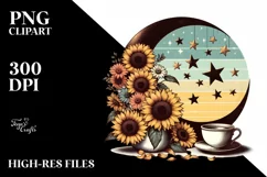 Retro Colorful Half Moon with Hanging Stars, Transparent PNG Product Image 3