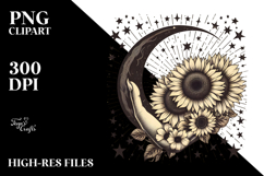 Retro Colorful Half Moon with Hanging Stars, Transparent PNG Product Image 2