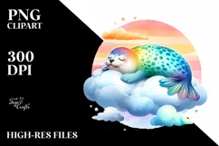 Colorful Watercolor Seal on Cloud Clipart Product Image 3