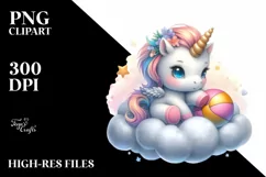 Cute Baby Unicorn on Cloud | Sublimation | Clipart Product Image 1