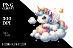 Cute Baby Unicorn on Cloud | Sublimation | Clipart Product Image 1