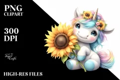 Colorful Unicorn with Sunflower | Clipart Product Image 1