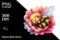 Vibrant Baby Bee Sleeping in a Flower's Petals Product Image 1