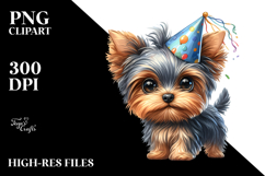 Cute Yorkshire Terrier in Party Hat | Sublimation Clipart Product Image 2