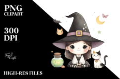 Whimsical Funny Witch with Cat PNG Product Image 2