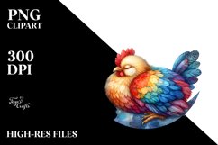 Colorful Watercolor Chicken on Moon Clipart Product Image 3