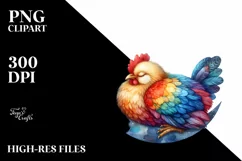 Colorful Watercolor Chicken on Moon Clipart Product Image 3