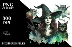Retro Witch with Cat Clipart, Transparent PNG Product Image 3