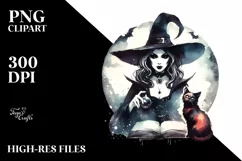 Retro Witch with Cat Clipart, Transparent PNG Product Image 3
