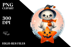 Cute Seal Halloween Retro Star Watercolor PNG Product Image 2