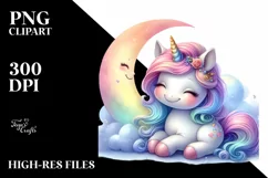 Colorful Baby Unicorn Smiling Moon Clipart Product Image 1