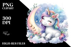 Colorful Baby Unicorn Smiling Moon Clipart Product Image 3