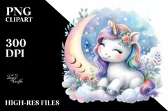 Colorful Baby Unicorn Smiling Moon Clipart Product Image 3