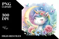 Colorful Baby Unicorn Smiling Moon Clipart Product Image 3
