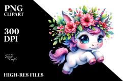 Vibrant Drawing of a Cute Baby Unicorn with Floral Wreath Product Image 2