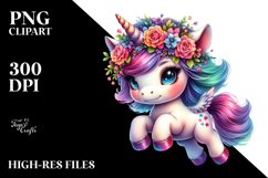 Vibrant Drawing of a Cute Baby Unicorn with Floral Wreath Product Image 2